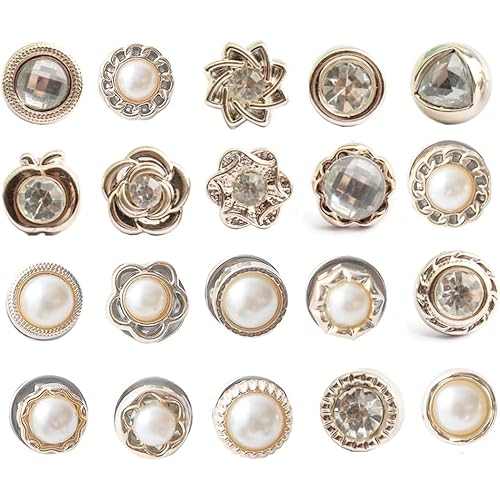 HEAVY DRIVER® 20pcs Brooch Pins for Women Cover Up Button Pins Instant Button Jeans Button Pins Women Shirt Safety Brooch Enamel Pins Modesty Pins Pearl Brooch Buttons for DIY Clothing Dress Coat
