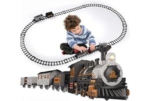 BAKAJI Trenino Far West a Batteria Giocattolo Bambini Pista Treno Elettrico con Luci e Suoni 3 Piste Componibili Curato in Ogni Dettaglio con 3 Vagoni Merci Diametro 75cm