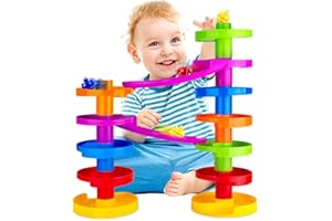 WEofferwhatYOUwant Advanced Ball Drop Toy – 16-Piece Montessori STEM Playset for Toddlers 10M+ with 2 Purple Bridges, 8 Spiral Ramps, Large Rattle Balls | Expandable, Stackable, Safe & Durable