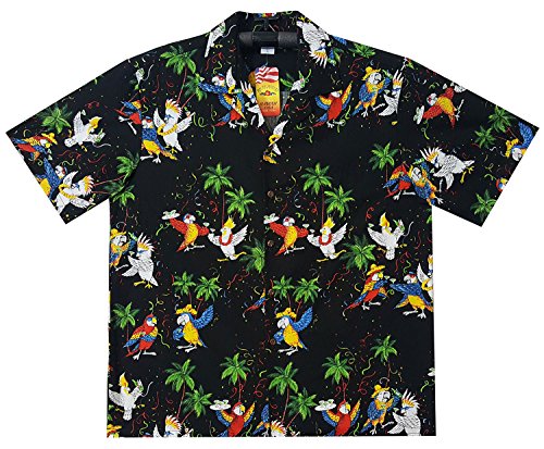 P.L.A. Original Camisa Hawaiana, Party Parrots, negro 2XL