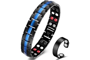 Vicmag Men Magnetic Bracelets Titanium Steel Magnet Bracelet Ultra Strength Double Row 3500 Gauss Wristband Brazaletes with Adjustment Tool & Jewelry Gift Box (Blue 4 Elements)