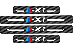 SYMILOV 4 pièces Protecteur de Seuil Porte en Fibre de Carbone de Voiture, pour B-MW X1, Plaques Plinthes Sill Contre Les Rayures Protection Accessoires,Black