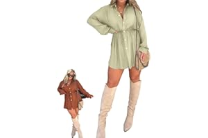 Goniome Satin Dress Set, Satin Covered Nights Romper Dress, Women's Solid Color Casual Elegant Button Long Sleeve Shirt Suit