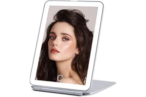 FITNATE LED Folding Makeup Mirror for Travel, 19 * 13 * 1.5CM Portable Vanity Mirror Compact, Lighted, Rechargeable, Illuminated Mirror Perfect for Travel