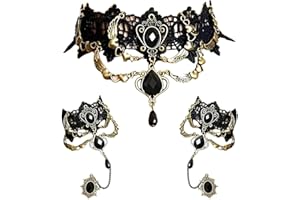 Teegxddy Conjunto De Collar Gargantilla De Encaje,Collar Vampiro,Con Pulsera Punk Fiesta Gótico Hecho a Mano Vampiro Victoriano Esclavo Retro Lolita Colgante Pulsera Para Mujeres Negras Estilo