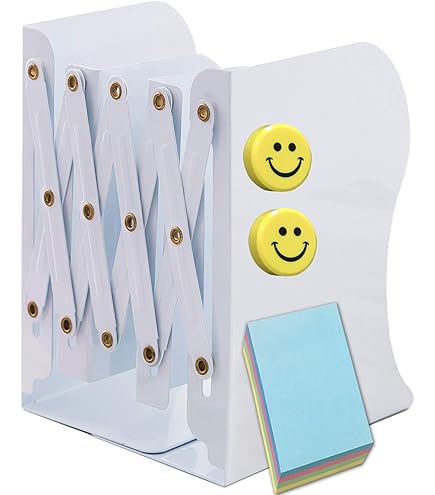 Fermalibri Per Mensole In Metallo - 2 Pezzi, Bianchi, Antiscivolo, 12x9x16 Cm, DIFIT