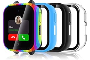 Simpeak 4-Stück Schutzhülle Kompatibel mit Xplora X GO3/Kidzi, PC Harte Hülle Kratzfest Gehäuse mit Gehärtetem Displayschutz Anti-Fall Schutz Zubehör, Transparent, Schwarz, Blau, Regenbogen