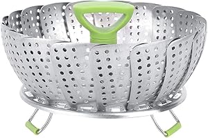 Heaveant Steamer Basket, Stainless Steel Folding Mesh Dish Fruit Vegetable Food Steamer Rack Kitchen Cooking Tool