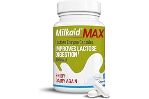 Milkaid Max Lactase Enzyme Capsule for Lactose Intolerance Relief | Prevents Wind, Bloating & Diarrhoea | Fast Acting Dairy Digestive Supplement | Gluten Free & Vegan | 60 Capsules