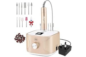 Kredioo Nail Drill 35,000RPM, Electric Nail File for Acrylic and Gel Nails, Professional Nail Drill Machine, Manicure Pedicure Kit with 11 Bits, LCD Display, Touch Button (Gold)