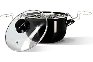 MENASTYL - Friteuse 26cm en acier émaillé noir et bord chrome - Fournie avec couvercle et panier, pour des frites maison délicieuses - 3645580