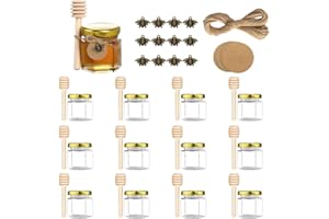 ComPDCVD Lot de 12 Mini Pot à Miel Hexagonaux en Verre 45 ml avec Louches en Bois, Pendentifs Abeille, Étiquettes en Papier Kraft, Jute Pots à Confiture pour Cadeaux et Cadeaux de Mariage