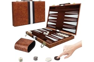 RNPKZ Backgammon Set, 11 Inch Portable Travel Backgammon Set with Premium Leather Case, Folding Classic BackgammonSets, 2 Players Classic Backgammons Board Game for Kids Adults Family Party (Brown)