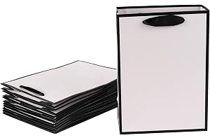 REDDOTGIFT® 10-Pack White with Black Border Gift Bags (H22*L16*D8cm) Shopping Bag Party Favor Bags with Grossgrain Ribbon Handle for Birthday Mother’s Day, Baby Shower Bridal Shower Wedding Gift
