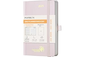 POPRUN Agenda 2025 Giornaliera Piccola, 16 x 10,5 cm, Copertina Rigida, Daily Planner 2025 con Angoli a Strappo e Nastro Segnalibro, Carta Spessa da 70 GSM EU, Rosa Chiaro