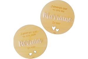 nagu® FR - Veux tu Etre ma Marraine? Veux tu Etre mon Parrain? | Deux Assiettes en Bois de 10 cm de Diamètre pour Idée Annonce Grossesse | Carte Cadeau | Annonce Grossesse Grand Parents