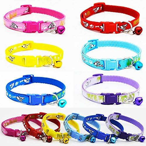Nylon Dog Collar Puppy Doggy Paw Bone X-Small Small PU Leather Jack Pug Pom Chihuahua (Light Blue)