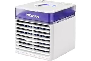 Mini Enfriador de Aire, GHONLZIN Aire Acondicionado Portatil Silencioso, 4 en 1 Climatizador Evaporativo, Frio Ventilador, Humidificador, Purificador de Aire con 7 Colore LED White