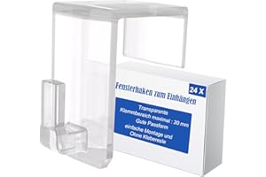 HOECMRHP Transparente Fensterhaken 24er-Set, Türhaken, Haken für Fenster Deko, Aufhänger Fensterdeko hängend, Lichterkette - zum Einhängen (Klemmbereich maximal : 20 mm)