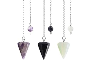 ANAJOY 3pcs Crystal Pendulum, Hexagonal Cone Crystal Pendant, Amethyst Tiger Eye Obsidian Pendulum For Fortune Telling, Divination, Meditation, Prayer