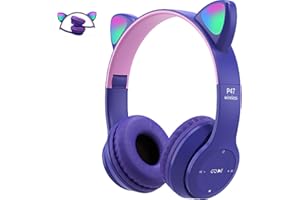 arVin Wireless Kids Headphones, Bluetooth Kids Headset with 85/94 dB Volume Limiter, Wired Children Earphones with Microphone/LED Cat Ear light for Learning/Travelling/Games(Purple)