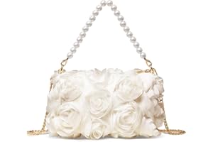 HuiYStar Pochettes pour Femmes,Sac à main de Soirée en Mousseline de Soie à Motif Floral 3D, Sac à Poignée Supérieure Orné de Perles pour Mariage,Bal de Fin D'année,Fête