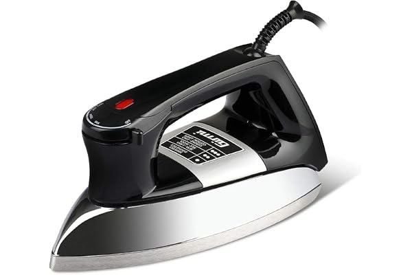 Girmi ST91 Torrstrykjärn utan Ånga, 900 W, Svart | 1,6 kg, Stryksula i Aluminium, justerbar Temperatur för Bomull, Linne, Ull och syntetiska Tyger