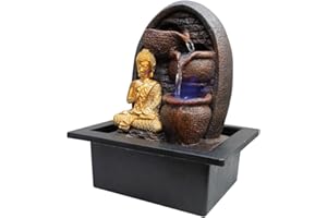 WELL BEING INVIGORATING & REVITALISING Well Being Golden Buddha Indoor Water Fountain with Illuminated Cascading Bowls