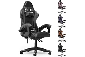 Racingreat Gaming-Stuhl, Gamer Stuhl Mit Kopfstütze und Lendenwirbelstütze, Höhen-und 90°–135° Neigungsverstellung, 130 kg Belastbarkeit, Ergonomischer Gaming Chair für Gaming Büro (Schwarz Grau)