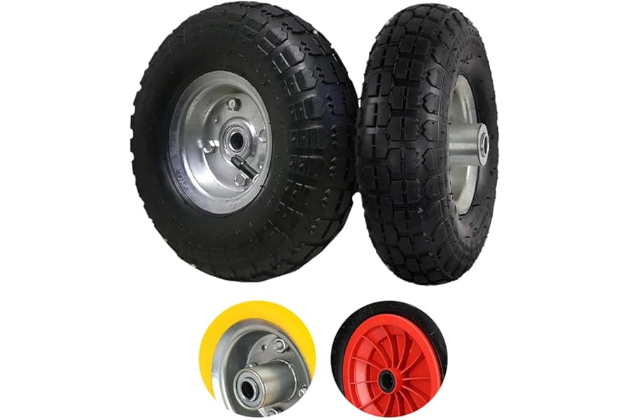 Set of 2 Pneumatic Sack Truck Tyres - 10" Replacement Wheels For Wheelbarrows, Garden Carts, Sack/Hand Trucks, Trolleys, Utility Wagons - 4.1/3.5-4 Emergency Tyre | Heavy Duty Rubber, Easy Install