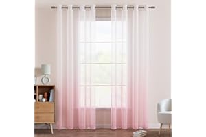 EMEMA Voilages Rideaux Dégradé à Oeillet de Fenêtre en Polyester de Couleur Changée Voile Ombre Demi-Transparent Décor pour Salon Chambre Bureau Lot de 2, 140X145CM Rose
