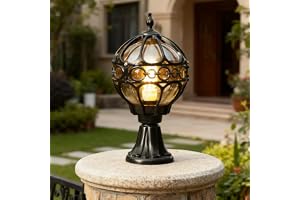 XINYASEE Svart/guld Pelarlampa, belysning för utomhusstängsel, stolplampa för villasida, vattentät stolplampa för pooldäck, väg, uteplats, IP65, E27 glasskärm, glödlampa ingår ej