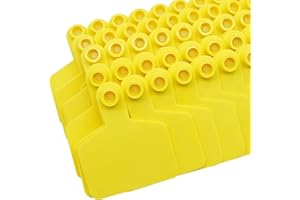 MOGOULUA 100pcs Blank Ear Tags for Cattles 3.1" L×2.6" W Yellow Ear Tags Animal Identification Ear Tags in TPU Livestock Mark Lables Farm Tools for Cow Hogs Sheep