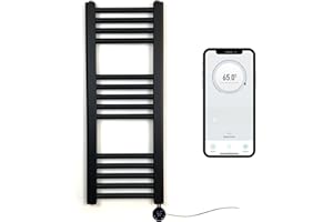 Greened House Scaldasalviette elettrico intelligente controllato WiFi nero opaco 300 mm L x 800 mm H 7 giorni timer programmabile compatibilità app