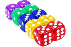 HYRKOTW 10 dadi trasparenti da 12 mm, dadi da gioco, dadi a 6 facce, utilizzati per giochi da tavolo, insegnamento della matematica (5 colori)