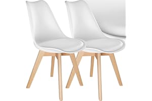 TecTake® Set di 2 Sedie da Pranzo, Design Ergonomico, Perfette per Sala da Pranzo e Cucina, Struttura Stabile, Seduta Confortevole, Facili da Pulire - Bianco