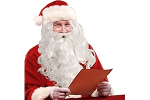 CoiTek Santa Beard and Wig Set, White Santa Claus Wig and Beard, One-Size Fit Most Adult for Christmas Party Dressing Decoration
