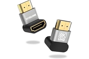 VCELINK Right Angle HDMI Adapter 8K, HDMI Connector 90 and 270 degree, Male to Female HDMI Adapter 2.1 Gold Plated Support 8K@60Hz, 4K@120Hz for TV, Laptop, Monitor, DVR Player, 2 Pack