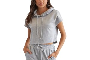 Hanyomo Donna Sports Ritagliato Felpe con Cappuccio Allenamento Fitness Hoodies Magliette Felpa Coulisse Cime