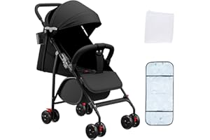 KEDIA Kinderbuggy, Kinderwagen mit Sonnenschirm, Kinderwagen Zusammenklappbar, Buggy mit Liegefunktion, Kann Sitzen oder Liegen (schwarz-B)