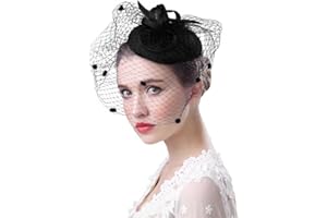 IPENNY Voile Mariage Femme Coiffure Vintage pour Femme Bibi avec Voilette Mini Béret Chapeau Melon élégant Voile de Cérémonie Kit de Déguisment Soirée Voile Mariage en Filet de Boucle