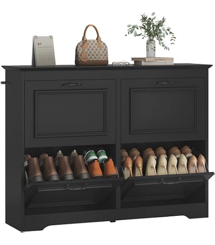 UEV Schuhschrank Mit 4 Klappen – Schmal, Marmoroptik, Verstellbar, Platzsparend Für Flur