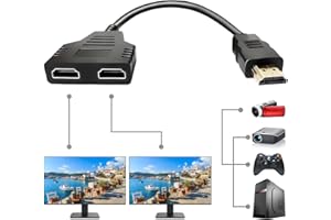 Azuxreza Adapter,1080P HDMI Stecker auf Dual HDMI Buchse,1 auf 2 Wege HDMI Splitter Adapterkabel für HDTV HD, LED, LCD Monitor und Projektoren, unterstützt Zwei Fernseher gleichzeitig