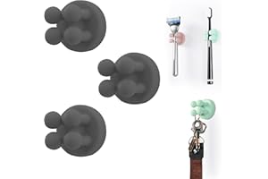 ZAYIN Silicone Toothbrush Holders 6 Pcs Multi-Function Hook Razor holder Waterproof Self Adhesive Wall Mounted Single Hook for Wall or Glass for Hanging Bathroom Kitchen Living Room Office (Black 3pcs)