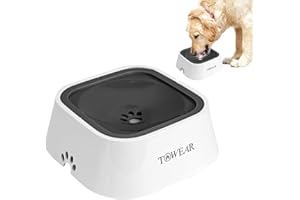 TOWEAR Gamelle d'eau pour Chien avec Disque Flottant, 1,5 L, Anti-débordement, Anti-étouffement, sans déversement, pour Chien, Chat, Chiot, Chaton (Bleu Ciel) (Gris et Blanc)