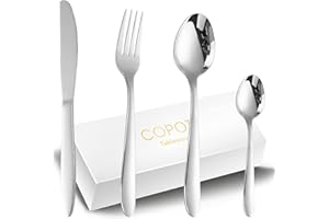 Set di Posate 6 Persone, COPOTI 24 Pezzi Moderno Acciaio Inox Coltello Forchetta Cucchiaio Cena Set,Lavabili in Lavastoviglie.