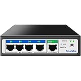 Goalake PoE+ Switch 5 Port 100Mbps（4 PoE Ports +1 Uplink), 802.3af/at, 52W for all PoE Ports, AI Extended to 250m, Ideal for 