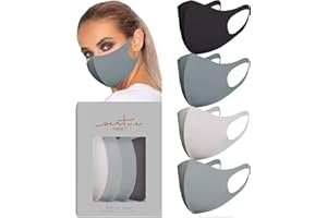 VIRTUE CODE Second Skin Cloth Face Mask Pack. 4 Buttery Soft Masks Washable Fabric - Grey Face Mask Reusable. Stretchy, Comfortable, Fresh Facemask.