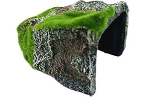 OMEM Reptile Hiding House Cave Landscaping Tortoise Skin Cage Artificial Plant Stone Realistic Moss Flocking Cave Humidification Habitat Decoration (Type B)