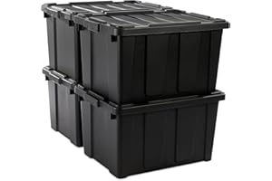 Iris Ohyama, Caisse Rangement avec Couvercle Robuste, 68L, Lot de 4, Rouge, Compact, Durable, Empilable, pour Garage, Etagères, Déménagement, Plastique, Boite a Outils, Bac de Rangement, DDSKT-700